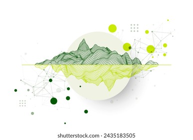 Abstract wireframe mountain background. Modern science or technology art elements. Surface illustration. Hand drawn vector.
