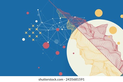 Abstract wireframe mountain background. Modern science or technology art elements. Surface illustration. Hand drawn vector.