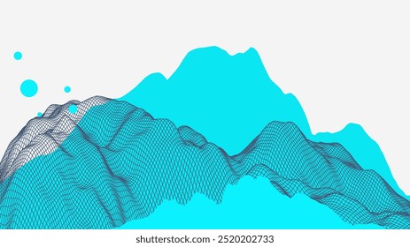 Abstract wireframe mountain background. Modern science or technology art elements. Surface illustration. Hand drawn vector.