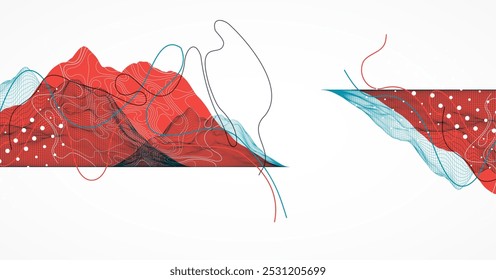 Abstract wireframe mountain background. Modern science or technology art elements. Surface illustration. Hand drawn vector.