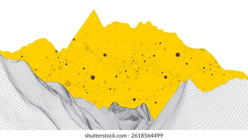 Abstract wireframe mountain background. Modern science or technology art elements. Surface illustration. Vector