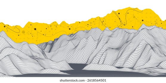Abstract wireframe mountain background. Modern science or technology art elements. Surface illustration. Vector