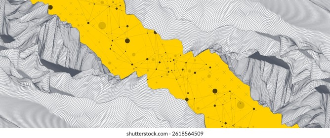 Abstract wireframe mountain background. Modern science or technology art elements. Surface illustration. Vector