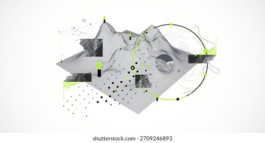 Fondo Abstractas de la montaña del wireframe. Elementos de arte de ciencia o tecnología moderna. Ilustración de superficie. 
