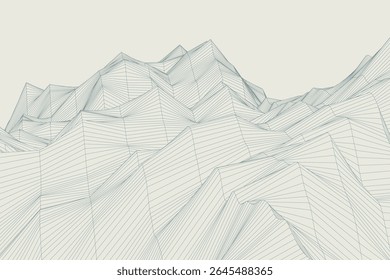 Abstract wireframe mountains in the geometric waves vector background showcasing layered line art in 3D perspective