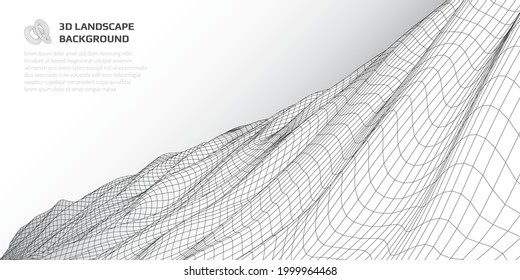 Marco de cables abstracto sobre fondo blanco. Entorno virtual con ondas 3D. Espacio para texto. Ilustración vectorial.
