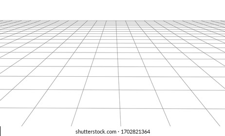 Abstract wireframe perspective grid on white background widescreen illustration.