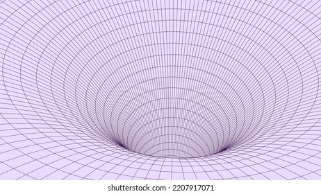 Abstract wireframe pink tunnel. Vector wormhole. 3D portal. Futuristic fantasy funnel.
