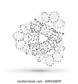 Abstract wireframe polygonal geometric element with connected lines and dots. Vector Illustration on white background with shade