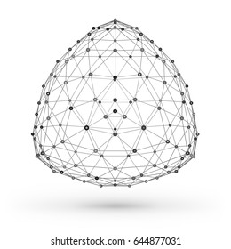 Abstract wireframe polygonal geometric element with connected lines and dots. Vector Illustration on white background with shade