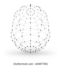 Abstract wireframe polygonal geometric element with connected lines and dots. Vector Illustration on white background with shade