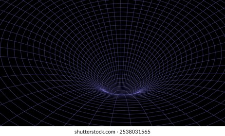 Abstrakter violetter Drahtgittertunnel. Vektorwurmloch. 3D-Portal. Futuristischer Fantasy-Trichter.