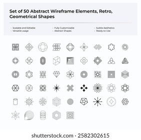 Abstract Wireframe Retro Geometric Shapes Collection