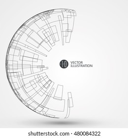 Abstract wireframe, science and technology illustration.