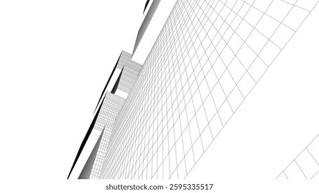 Abstract Wireframe Skyscrapers – Geometric 3D Architectural Structures with Futuristic Perspective