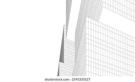 Abstract Wireframe Skyscrapers – Geometric 3D Architectural Structures with Futuristic Perspective
