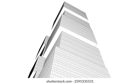 Abstract Wireframe Skyscrapers – Geometric 3D Architectural Structures with Futuristic Perspective