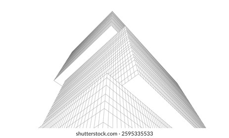 Abstract Wireframe Skyscrapers – Geometric 3D Architectural Structures with Futuristic Perspective