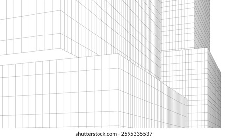Abstract Wireframe Skyscrapers – Geometric 3D Architectural Structures with Futuristic Perspective