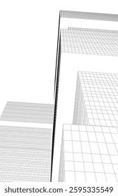 Abstract Wireframe Skyscrapers – Geometric 3D Architectural Structures with Futuristic Perspective