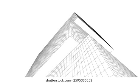 Abstract Wireframe Skyscrapers – Geometric 3D Architectural Structures with Futuristic Perspective