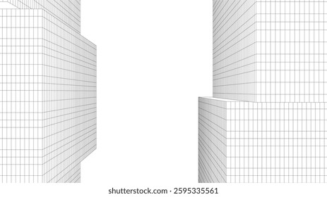 Abstract Wireframe Skyscrapers – Geometric 3D Architectural Structures with Futuristic Perspective
