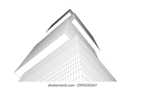 Abstract Wireframe Skyscrapers – Geometric 3D Architectural Structures with Futuristic Perspective