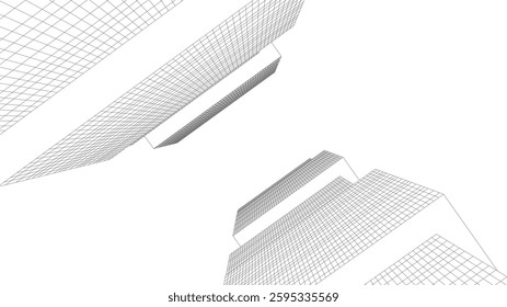 Abstract Wireframe Skyscrapers – Geometric 3D Architectural Structures with Futuristic Perspective