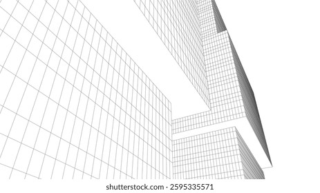 Abstract Wireframe Skyscrapers – Geometric 3D Architectural Structures with Futuristic Perspective