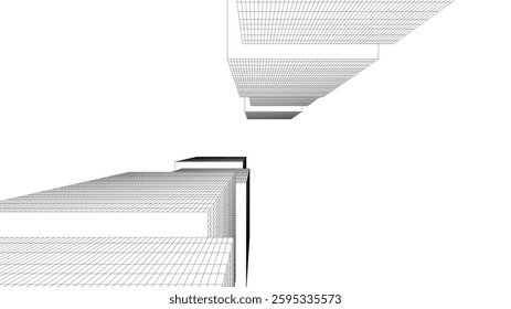 Abstract Wireframe Skyscrapers – Geometric 3D Architectural Structures with Futuristic Perspective