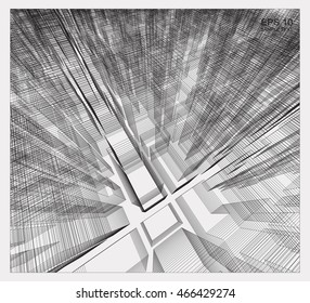 Abstract wireframe space of virtual zoom. Vector construction graphic idea.
