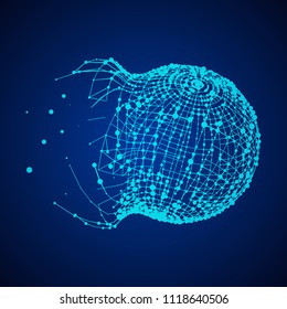 Abstract wireframe sphere with dot and lines. Vector technology background. Connection design template.