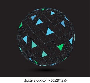 Abstract wireframe sphere.3D technology sphere.Vector illustration.
