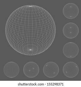 Abstract wireframe spheres set - Vector illustration