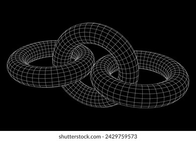 Abstract wireframe torus donuts. Vector technology background. Connection design template.