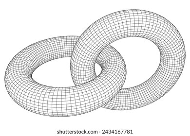 Abstract wireframe torus donuts. Vector technology background. Connection design template.