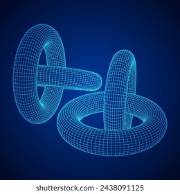 Abstract wireframe torus donuts. Vector technology background. Connection design template.