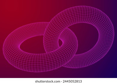 Abstract wireframe torus donuts. Vector technology background. Connection design template.