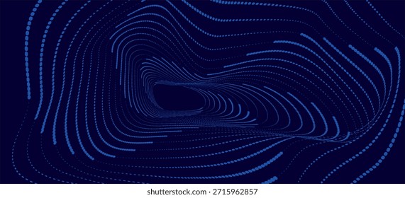 Túneis de toro de arames abstratos. Ciberespaço digital no desempenho de linhas e pontos.3d renderização