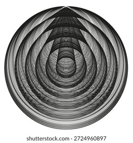Túnel de arames abstrato. Vetor de profundidade 3d. Cone de onda sonora. Malha artística. EPS 10.