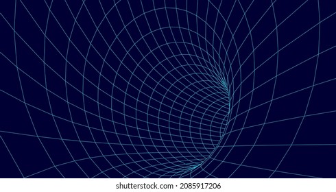 Abstract wireframe tunnel. Blue science wormhole. Vector 3D portal grid. Futuristic fantasy funnel. svg