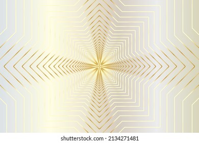 Abstract wireframe tunnel. The gold flower line on the white gold background. Vector illustration.