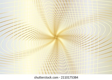 Abstract wireframe tunnel. The gold four-pointed flower line on the white gold background. Vector illustration.