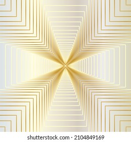 Abstract wireframe tunnel. The gold line on the white gold background. Vector illustration.