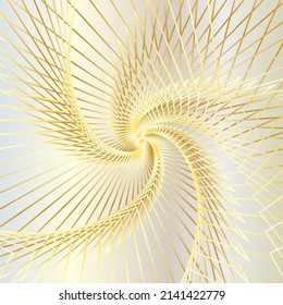 Abstract wireframe tunnel. The gold wing line on the white gold background. Vector illustration.