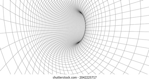 Sinopsis del túnel de alambre. Agujero de la ciencia de la luz. Cuadrícula de portales vectores 3D. Fantasma futurista.