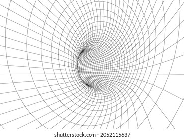 Abstract wireframe tunnel. Light science wormhole. Vector 3D portal grid. Futuristic fantasy funnel.