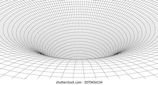 Abstract wireframe tunnel. Light science wormhole. Vector 3D portal grid. Futuristic fantasy funnel.