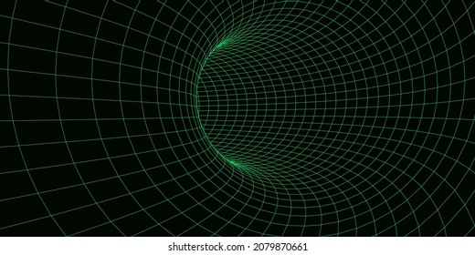 Sinopsis del túnel de alambre. Agujero de la ciencia de la luz. Cuadrícula de portales vectores 3D. Fantasma futurista.