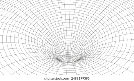 Abstract wireframe tunnel. Light science wormhole. Vector 3D portal grid. Futuristic fantasy funnel.